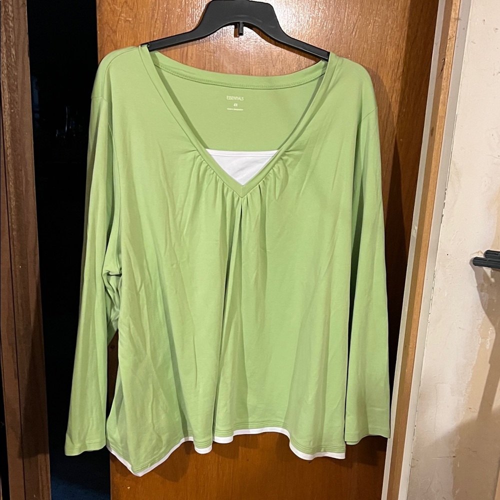 Essentials Light Green V-Neck Long Sleeve Top